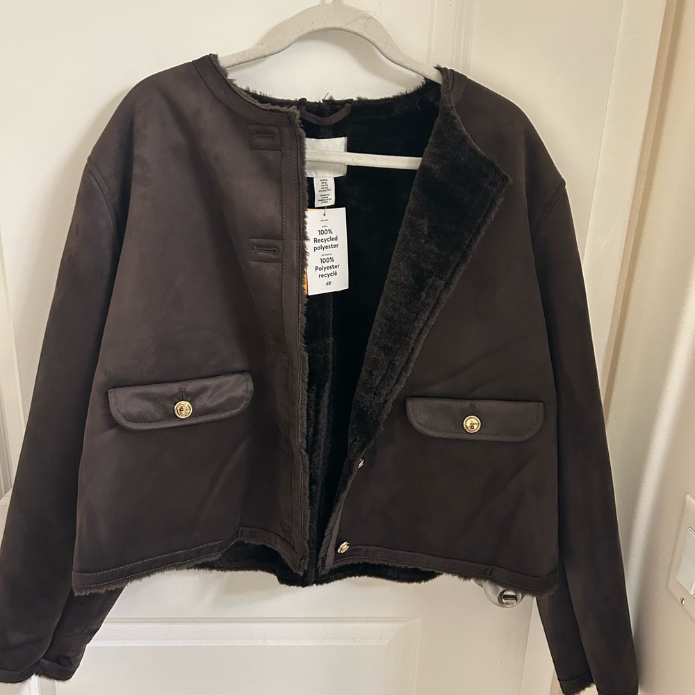 Women's Dark Brown Faux-Suede Jacket H&M